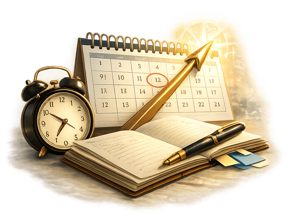 Ilustração de agenda, relógio e planejamento para o Protocolo de Resgate